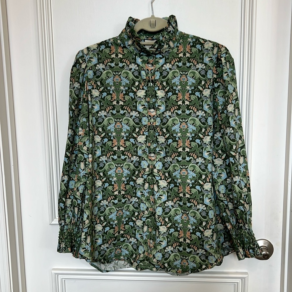 EUC Tuckernuck green floral blouse. Size XL